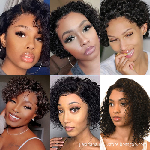Human Hair Short Bob Hair Brazilian Wigs 13x6x1 Pre Plucked Hairline Unprocessed Pixie Cut T Part Lace Frontal Wigs